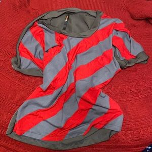 **SOLD** Beautiful mixed media, Red and Gray top by Renee C. Fits like a size M